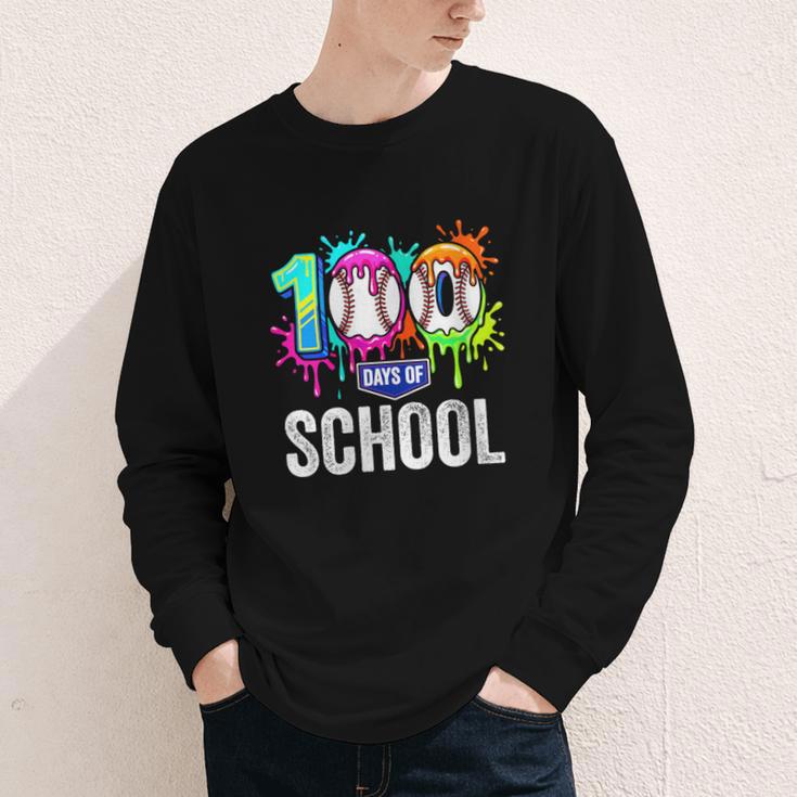 Women's 100 Days Of School Dripping Baseball Boys Kids Teacher Youth Long Sleeve Tee Women's 100 Days Of School Dripping Baseball Boys Kids Teacher Youth Long Sleeve Tee