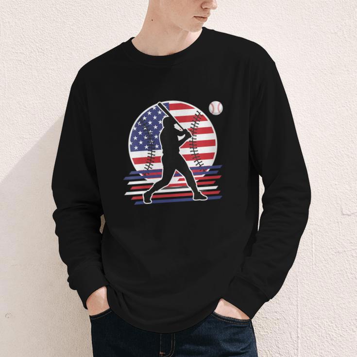 Women's Batter Patriotic American Flag Baseball Silks Youth Long Sleeve Tee Women's Batter Patriotic American Flag Baseball Silks Youth Long Sleeve Tee