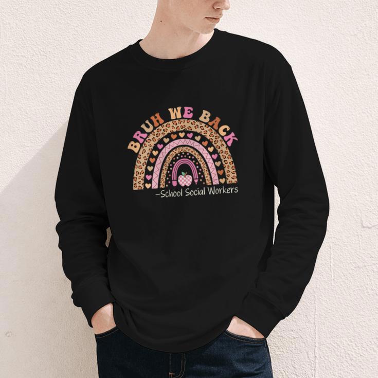 Women's Bruh We Back To School Social Worker Leopard Rainbow Youth Long Sleeve Tee