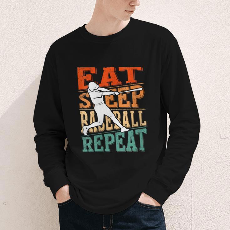 Women's Eat Sleep Baseball Repeat Vintage Player Sport Lover Retro Youth Long Sleeve Tee Women's Eat Sleep Baseball Repeat Vintage Player Sport Lover Retro Youth Long Sleeve Tee