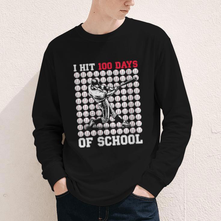 Women's I Hit 100 Days Of School Baseball 100th Day Boys Kids Youth Long Sleeve Tee