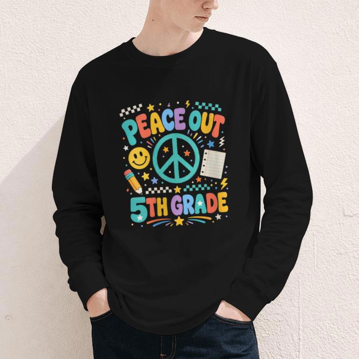 Women's Peace Out 5th Grade Retro Back To School Students Youth Long Sleeve Tee