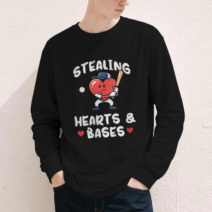 Women's Valentines Day Baseball Stealing Hearts Bases Boys Kids Men Youth Long Sleeve Tee