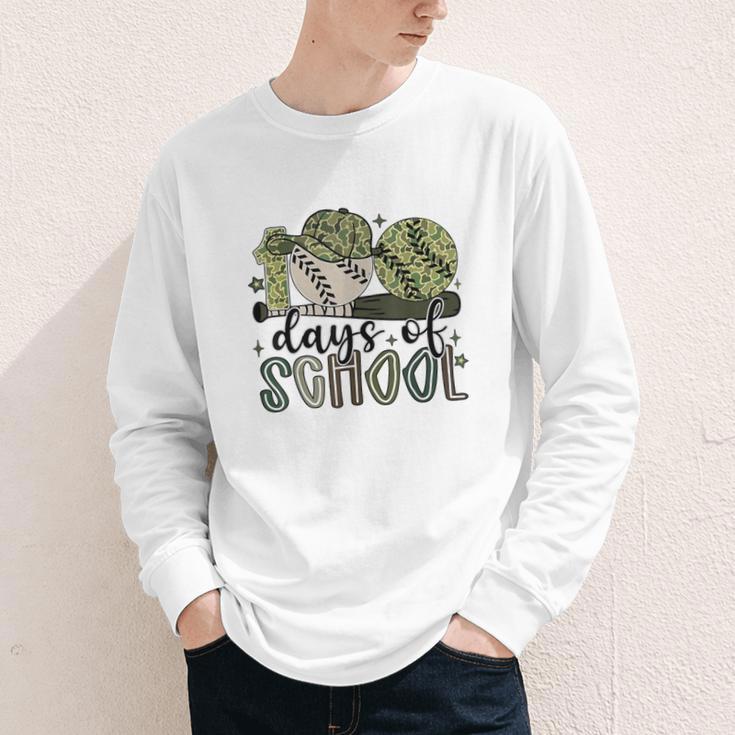 100 Days Of School Baseball Camo Cap Kids Boys 100th Day Youth Long Sleeve Tee