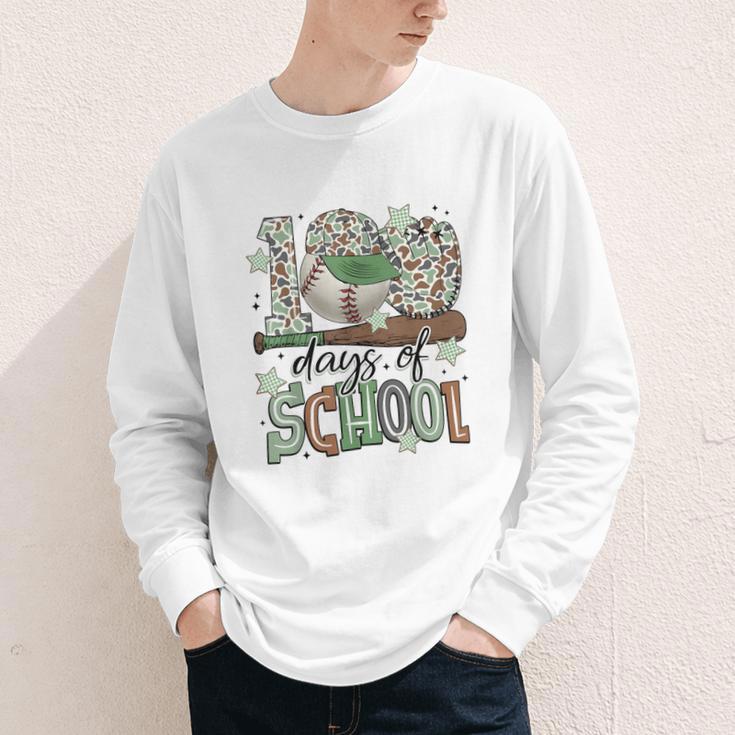 100 Days Of School Baseball Camo Men Boy Kid Youth Long Sleeve Tee