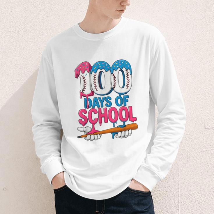 100 Days Of School Baseball Drip Bat 100th Day Of School Boy Youth Long Sleeve Tee