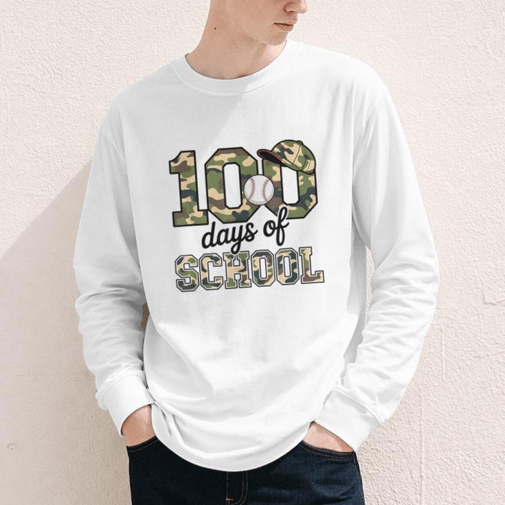 100 Days Of School Camo Baseball Camouflage For Kids Youth Long Sleeve Tee