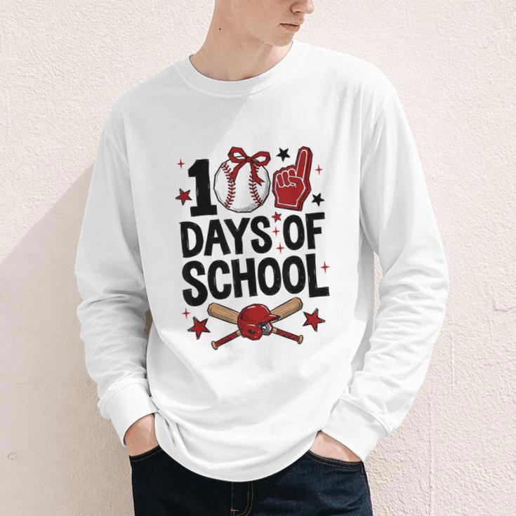 100 Days Of School Coquette Bow Baseball 100th Day Girl Kid Youth Long Sleeve Tee
