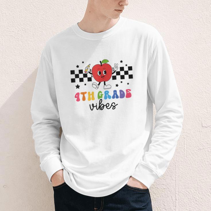 4th Grade Vibes Retro Groovy Apple Back To School Youth Long Sleeve Tee