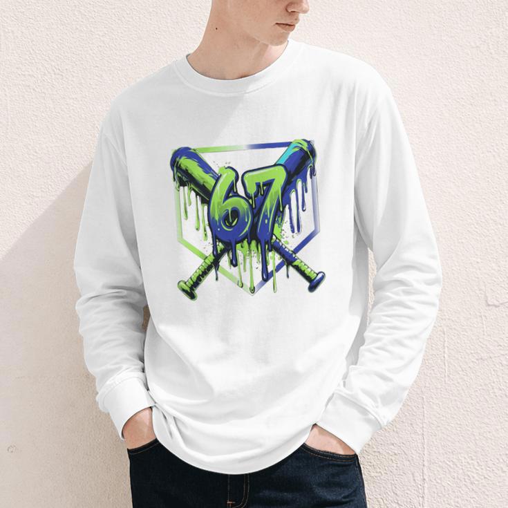 67 Baseball Drip Effect Urban Tee Style 6-7 Meme Graphic Premium Tri-Blend Youth Long Sleeve Tee