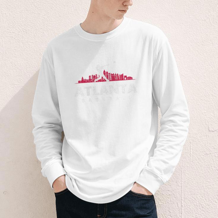 Atlanta Baseball Vintage Player Minimalist Skyline Retro Youth Long Sleeve Tee Atlanta Baseball Vintage Player Minimalist Skyline Retro Youth Long Sleeve Tee