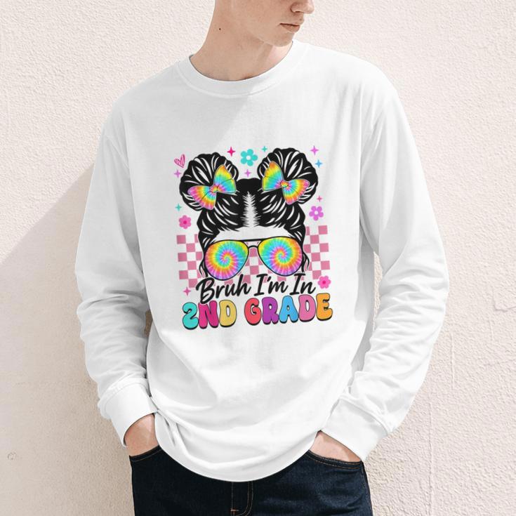 Back To School Bruh I'm In 2nd Grade Cute Girls Messy Bun Youth Long Sleeve Tee