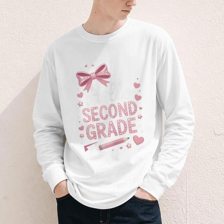 Back To School Cute Pink Coquette Girls Hello Second Grade Youth Long Sleeve Tee