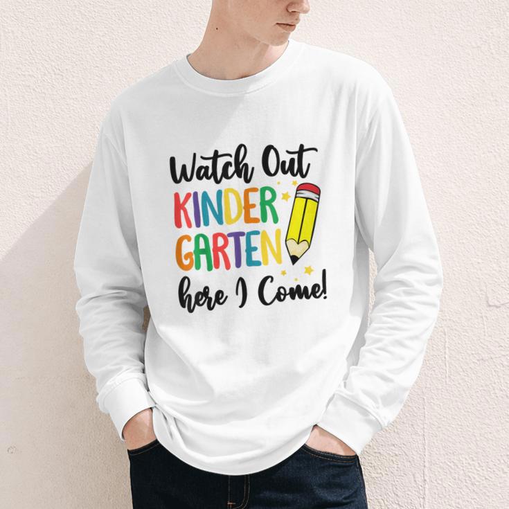 Back To School Kids Watch Out Kindergarten Here I Come Youth Long Sleeve Tee