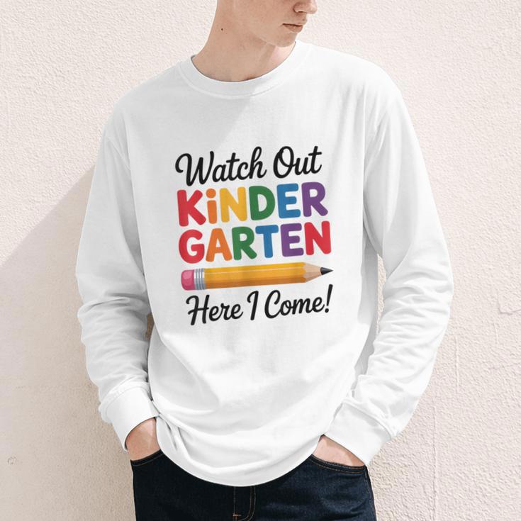 Back To School Watch Out Kindergarten Here I Come Kids Youth Long Sleeve Tee