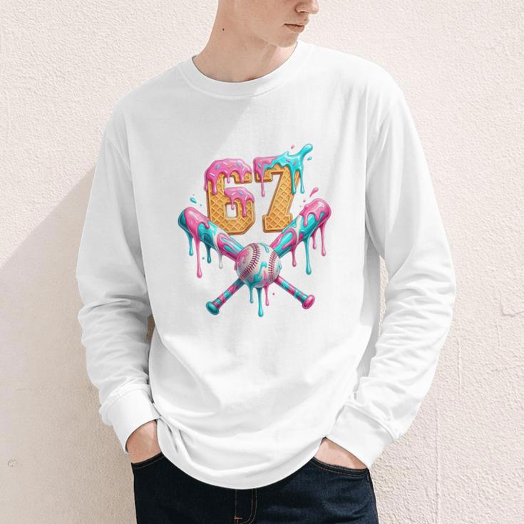 Baseball Drip 67 Six Seven Number 67 Player 67th Birthday Youth Long Sleeve Tee