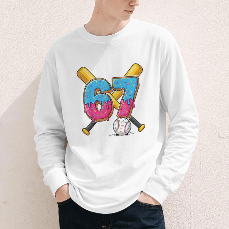 Baseball Drip Number 67 Player 67th Birthday Meme Gen Alpha Youth Long Sleeve Tee