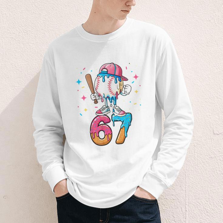 Baseball Drip Number 67 Six Seven Meme Ice Cream Dripping Youth Long Sleeve Tee