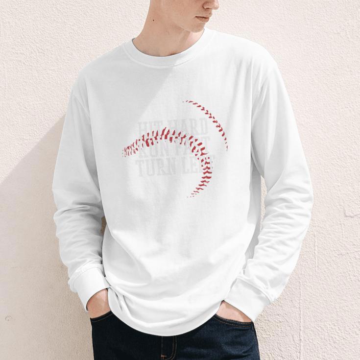 Baseball Hit Hard Run Fast Turn Left Men Boys Kid Teen Youth Premium Tri-Blend Youth Long Sleeve Tee