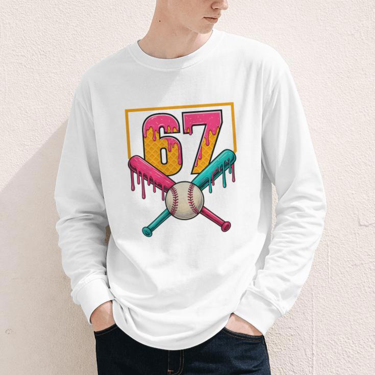 Baseball Ice Cream Drip Number 67 Player 67th Birthday Premium Tri-Blend Youth Long Sleeve Tee Baseball Ice Cream Drip Number 67 Player 67th Birthday Premium Tri-Blend Youth Long Sleeve Tee