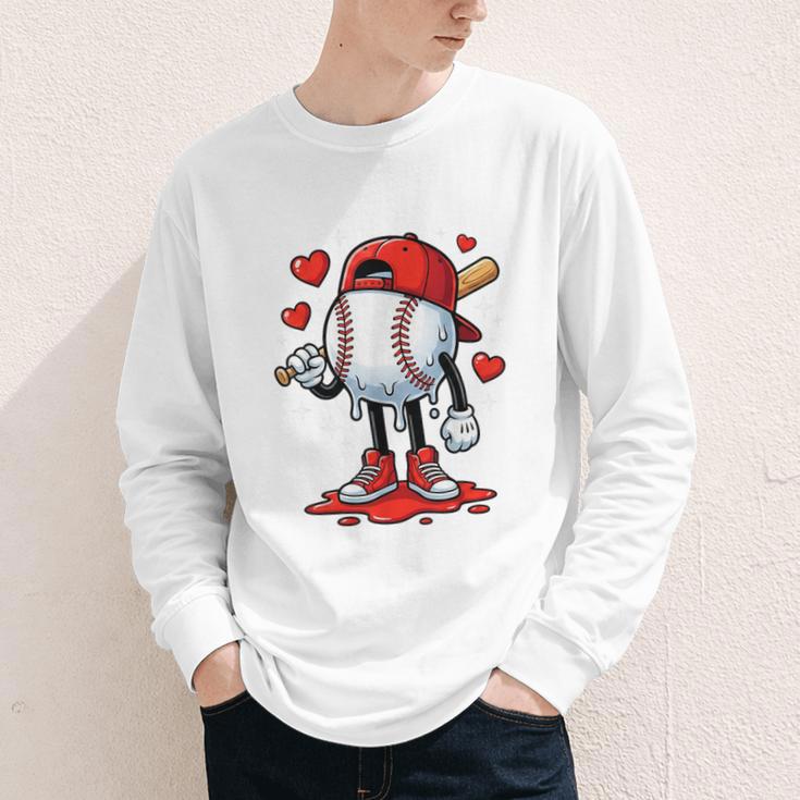 Baseball Ice Cream Drip Valentines Day Sports For Kids Boys Youth Long Sleeve Tee