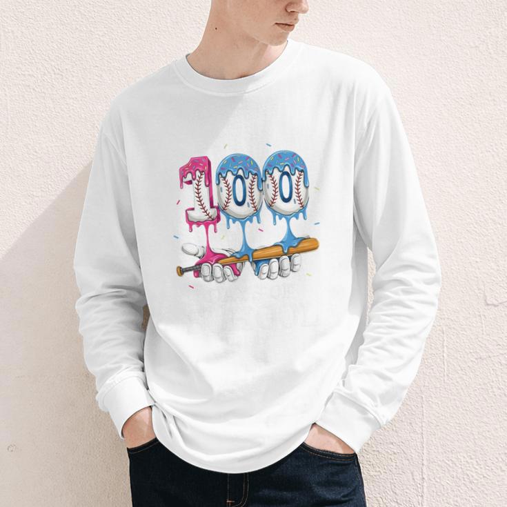 Baseball Player 100 Days Of School Sports Ice Cream Drip Premium Tri-Blend Youth Long Sleeve Tee