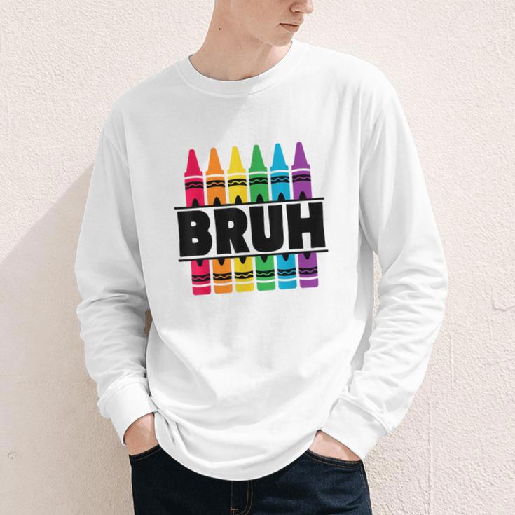 BRUH Back To School Colorful Crayons First Day Of School Youth Long Sleeve Tee BRUH Back To School Colorful Crayons First Day Of School Youth Long Sleeve Tee