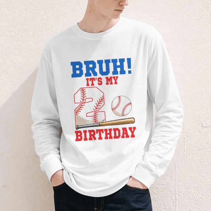 Bruh It's My 2nd Birthday Boy Baseball Themed Party Youth Long Sleeve Tee