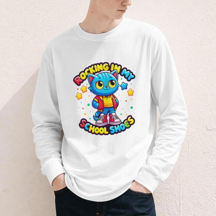 Cat Rocking In My School Shoes Fun Back To School Kids Boys Premium Tri-Blend Youth Long Sleeve Tee