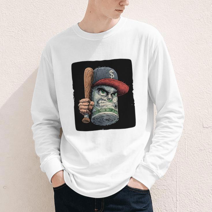 Cool Dollar Bill Guy With Cap And Baseball Costume Premium Tri-Blend Youth Long Sleeve Tee Cool Dollar Bill Guy With Cap And Baseball Costume Premium Tri-Blend Youth Long Sleeve Tee