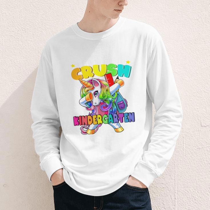 Crush Kindergarten Dabbing Unicorn Back To School Girls Performance Youth Long Sleeve Tee