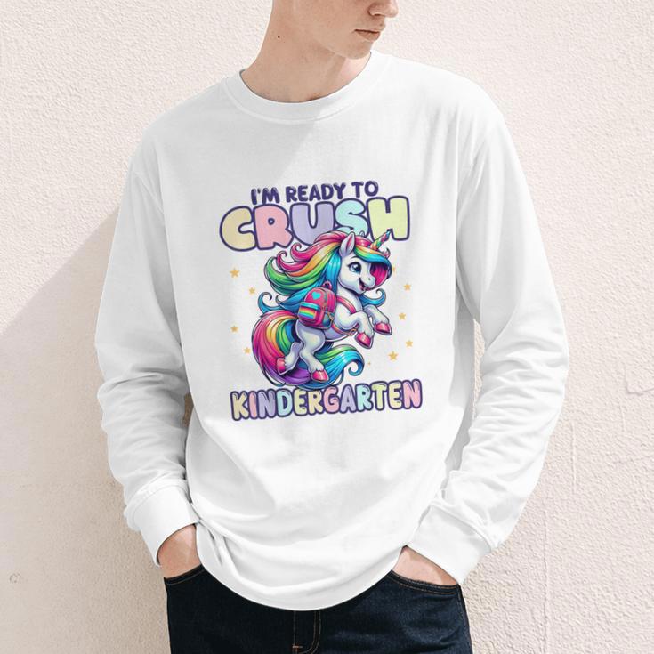 Crush Kindergarten Girls Back To School Unicorn First Day Youth Long Sleeve Tee