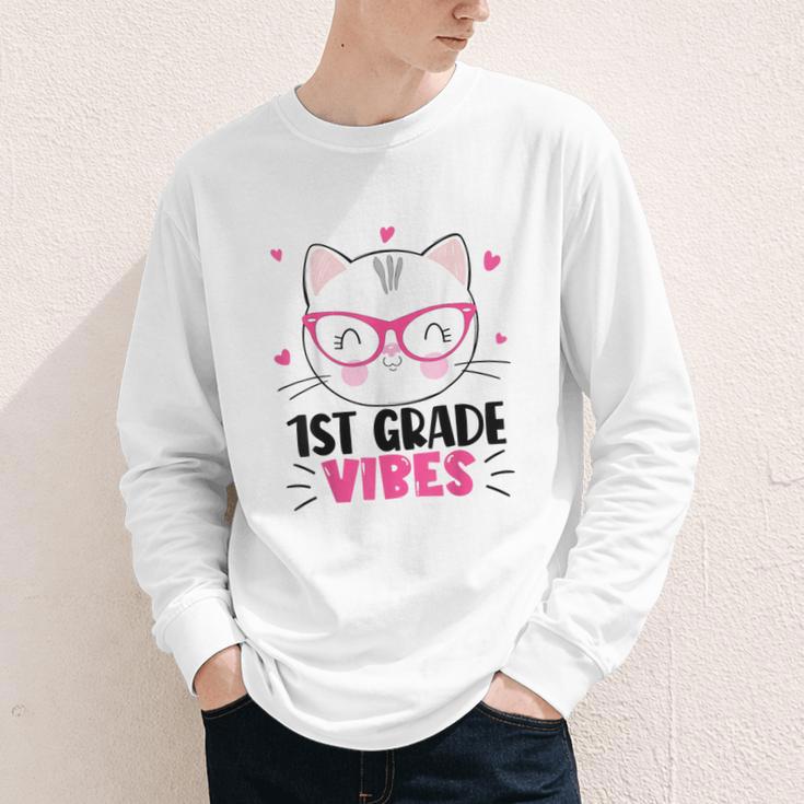 Cute 1st Grade Vibes Cat Kitten Lover Back To School Girls Youth Long Sleeve Tee Cute 1st Grade Vibes Cat Kitten Lover Back To School Girls Youth Long Sleeve Tee