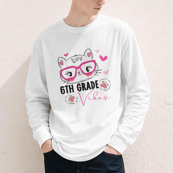 Cute 6th Grade Vibes Cat Kitten Lover Back To School Girls Youth Long Sleeve Tee