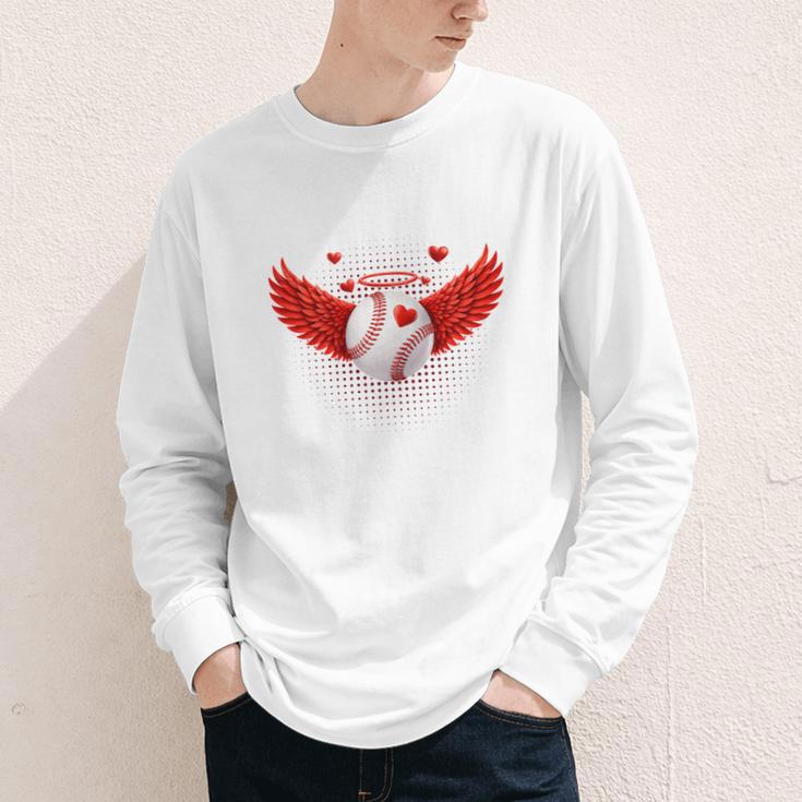 Cute Baseball &Cupid Wings Happy Valentines Boys Men Youth Long Sleeve Tee