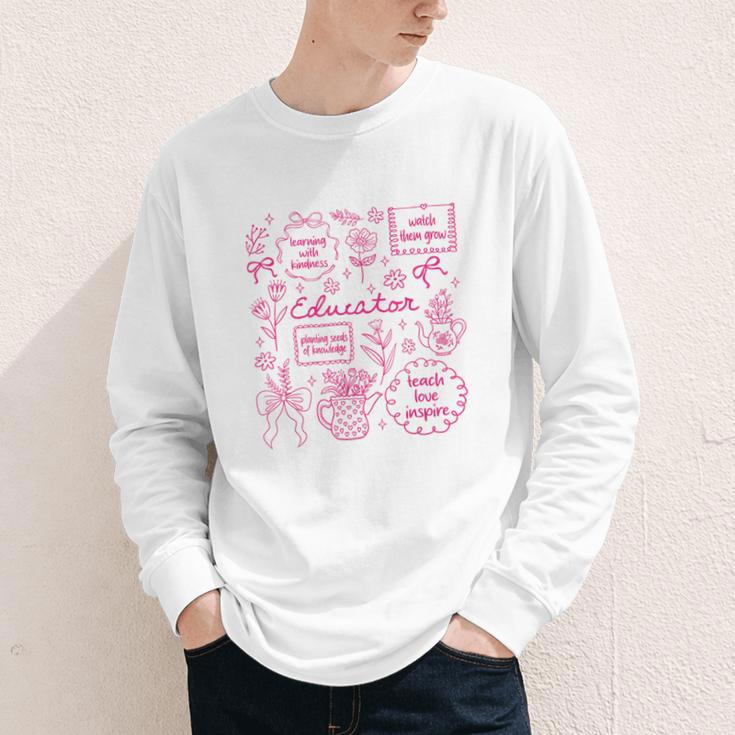 Educator Love Inspire Teach Pink Bow Back To School Youth Long Sleeve Tee Educator Love Inspire Teach Pink Bow Back To School Youth Long Sleeve Tee