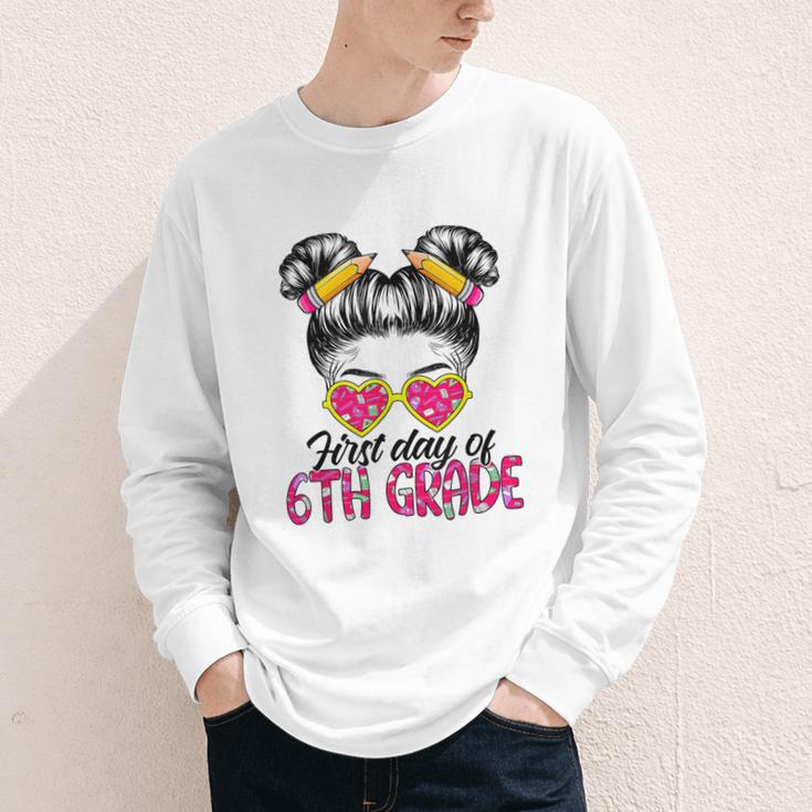 First Day Of 6th Grade Messy Hair Bun Girl Back To School Youth Long Sleeve Tee First Day Of 6th Grade Messy Hair Bun Girl Back To School Youth Long Sleeve Tee