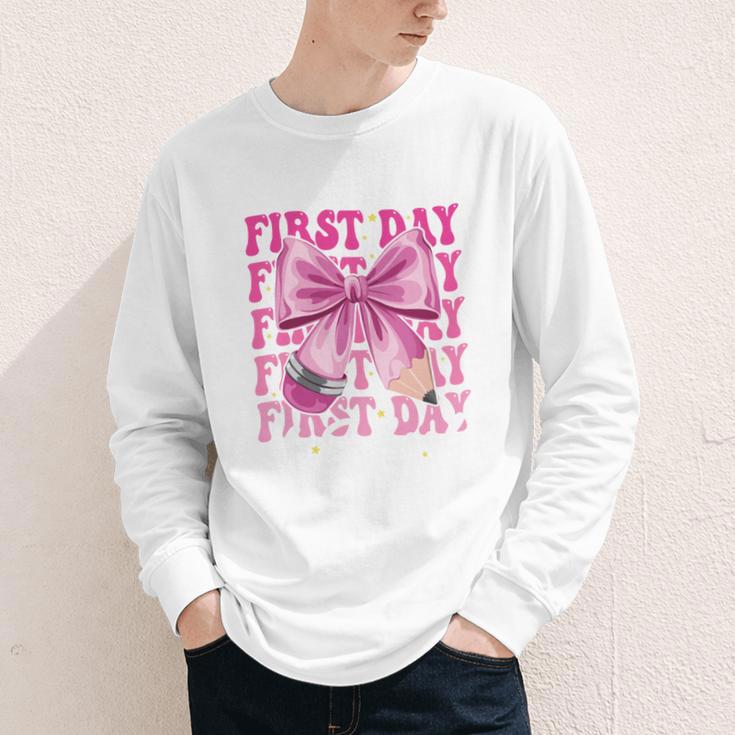 First Day Of School Girls Coquette Bow Back To School Performance Youth Long Sleeve Tee First Day Of School Girls Coquette Bow Back To School Performance Youth Long Sleeve Tee