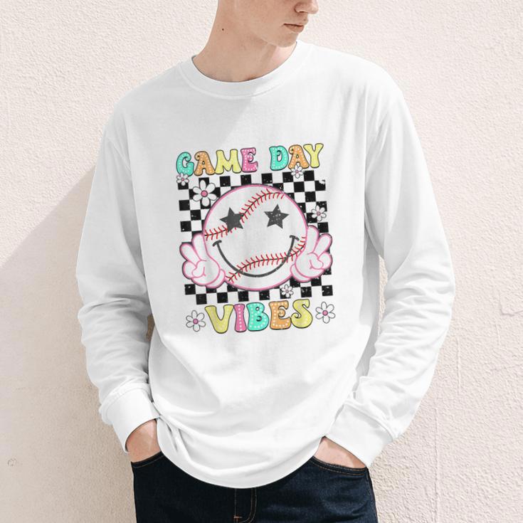 Game Day Vibes Softball Baseball Groovy Game Day Girls Women Youth Long Sleeve Tee Game Day Vibes Softball Baseball Groovy Game Day Girls Women Youth Long Sleeve Tee