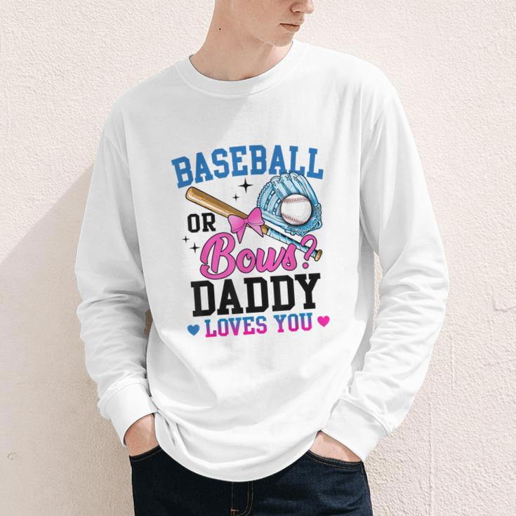 Gender Reveal Baseball Or Bows Daddy Loves You Youth Long Sleeve Tee Gender Reveal Baseball Or Bows Daddy Loves You Youth Long Sleeve Tee