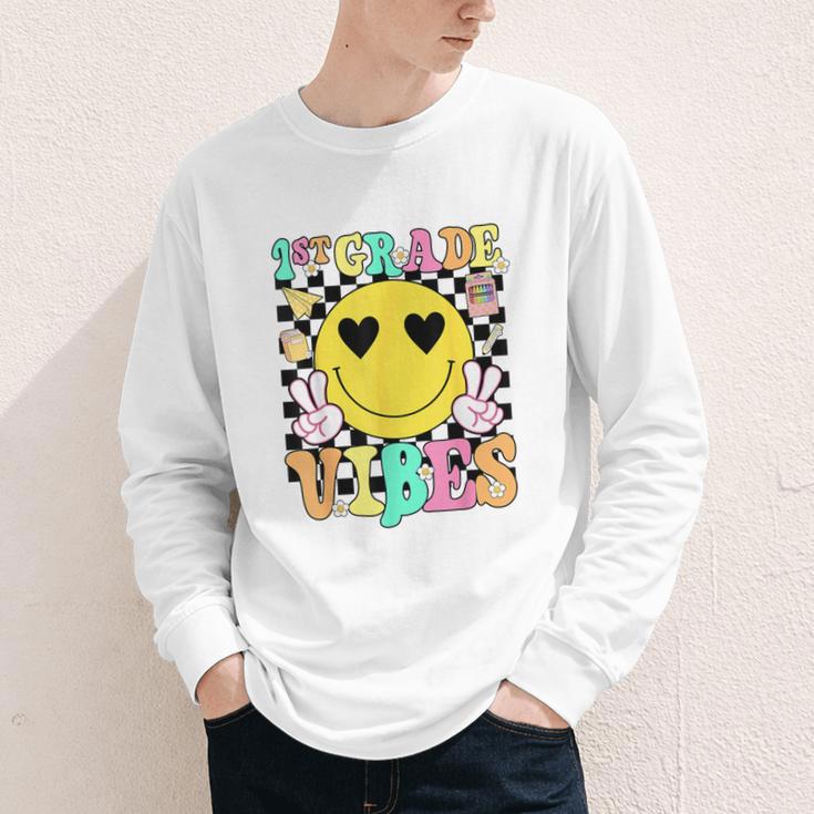 Girls 1st Grade Vibes Smile Face Back To School First Grade Youth Long Sleeve Tee Girls 1st Grade Vibes Smile Face Back To School First Grade Youth Long Sleeve Tee