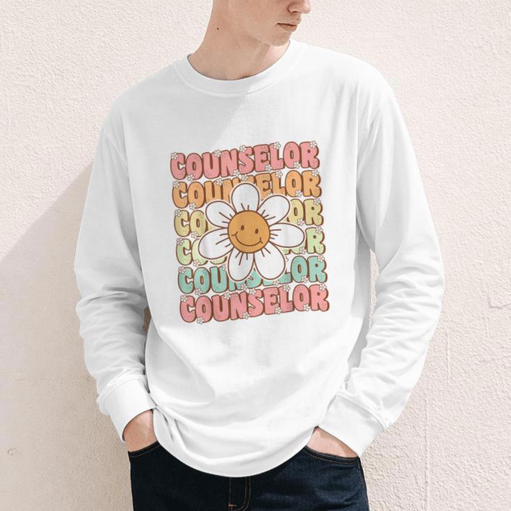 Groovy School Counselor Cute Daisy Flower Back To School Youth Long Sleeve Tee