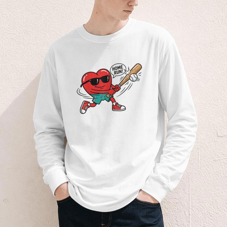 Heart Valentines Day Baseball Men Boys Kids Teens Youth Long Sleeve Tee
