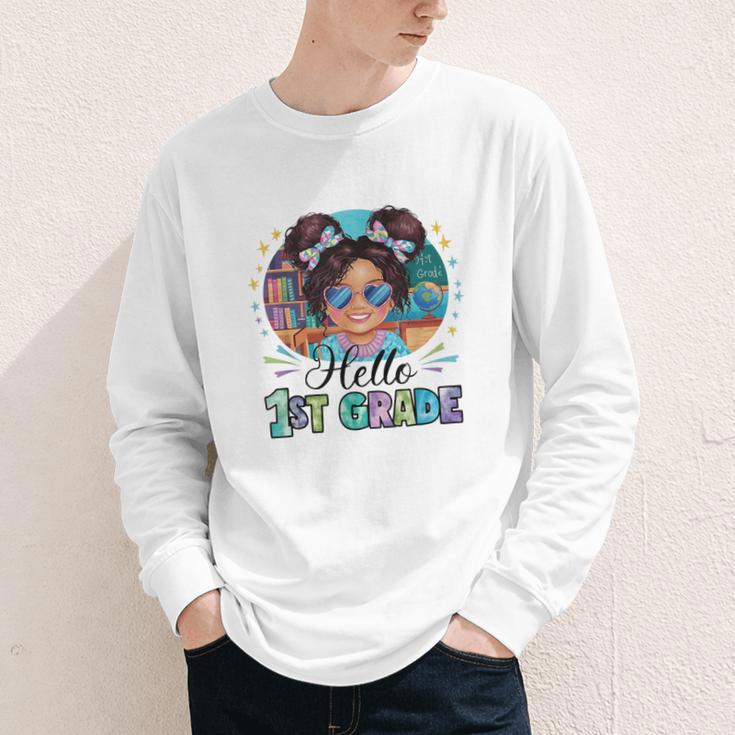 Hello 1st Grade Girl Back To School Kids Boys Girls Youth Long Sleeve Tee