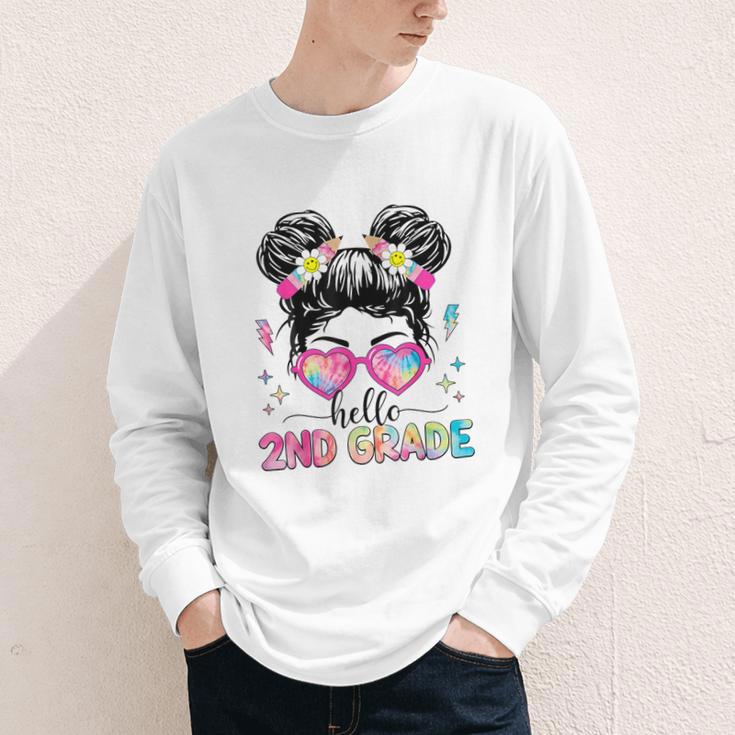 Hello 2nd Grade Messy Bun Back To School First Day Girl Kids Youth Long Sleeve Tee Hello 2nd Grade Messy Bun Back To School First Day Girl Kids Youth Long Sleeve Tee