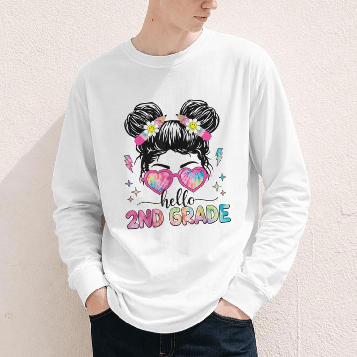 Hello 2nd Grade Messy Bun Girl Back To School First Day Youth Long Sleeve Tee Hello 2nd Grade Messy Bun Girl Back To School First Day Youth Long Sleeve Tee