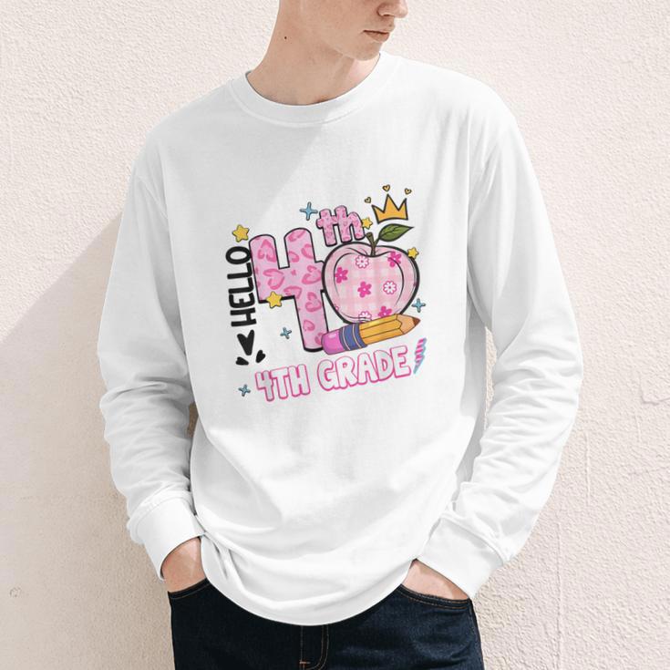 Hello Fourth 4th Grade Leopard Tie Dye Girl Back To School Youth Long Sleeve Tee