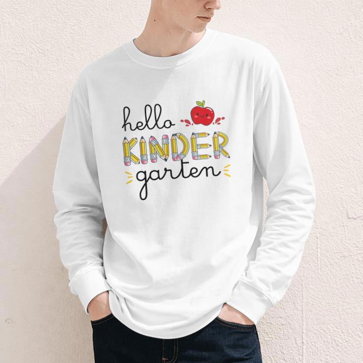 Hello Kindergarten Back To School Cute First Day Kids School Youth Long Sleeve Tee Hello Kindergarten Back To School Cute First Day Kids School Youth Long Sleeve Tee