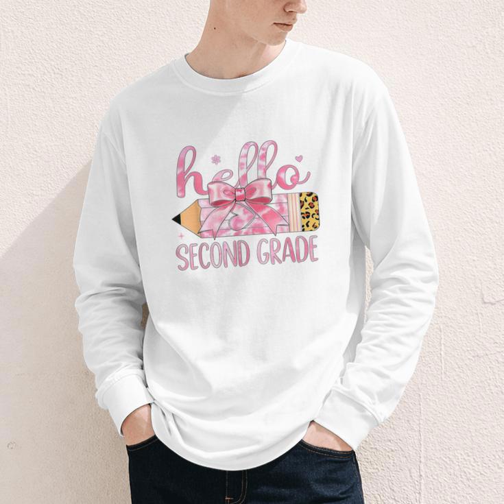 Hello Second Grade Pencil Tie Dye Coquette Back To School Youth Long Sleeve Tee