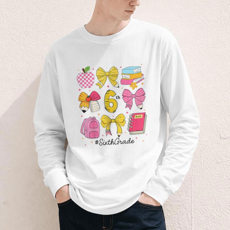 Hello Sixth 6th Grade Back To School Coquette Bow Girls Youth Long Sleeve Tee